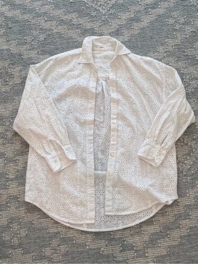 Vitamin A White Eyelet Swim Coverup Button Shirt